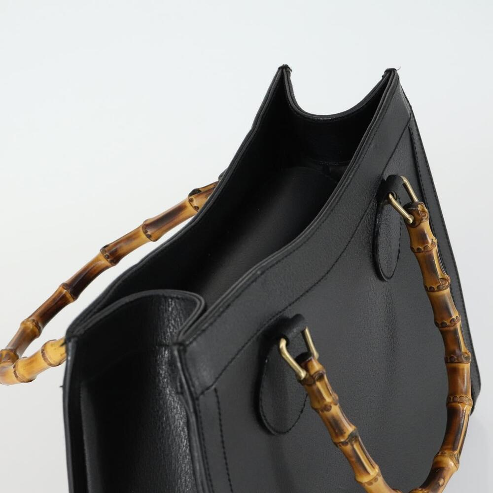 GUCCI Bamboo Hand Bag Leather Black Gold 002 1186 0260 Auth 156902 - Picture 6 of 16